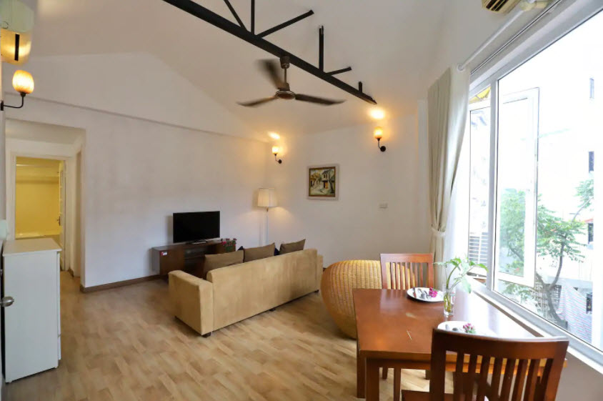 Serviced apartment for rent in Linh Lang st, spacious living room, wooden floor