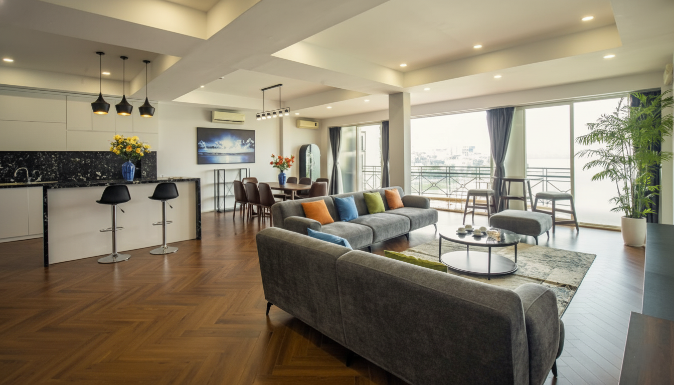 Lake-font gorgeous 3 bedroom apartment with a huge balcony in Tay Ho for rent