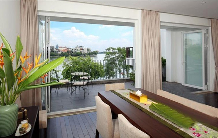 Nice Balcony with panoramic views of West Lake in Beautiful Apartment in Xuan Dieu, Tay Ho