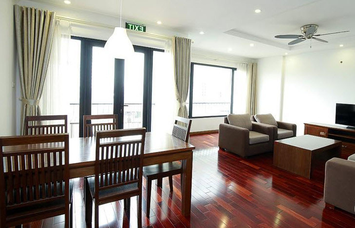 Sophisticated 02 BR Apartment Rental in To Ngoc Van Street, Tay Ho: Good size Balcony