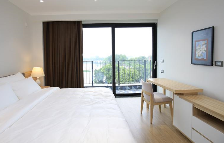 *Straight View to Truc Bach lake from This Modern 2 Bed Apartment Rental, Warm tone Design*