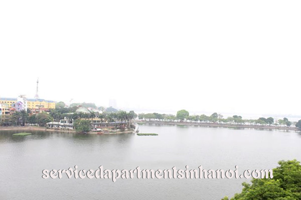 Truc Bach Lake view serviced apartment for rent, balcony, spacious living room