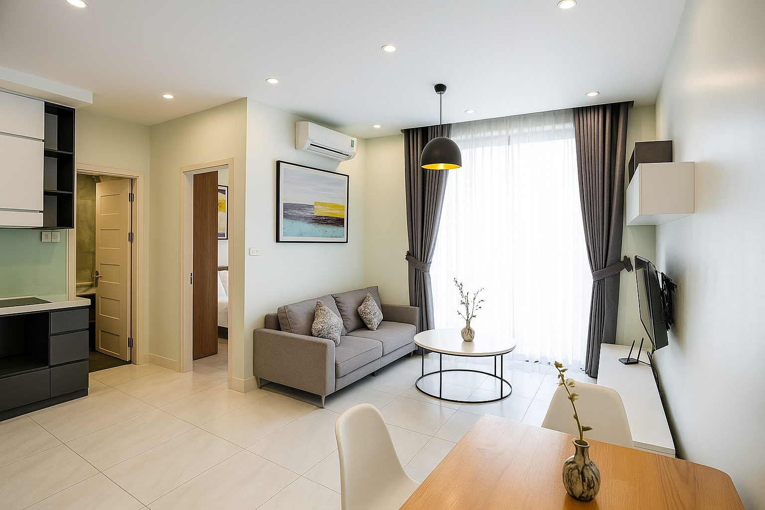 Very Bright and Modern One bedroom Apartment Rental in Doi Can street, Ba Dinh
